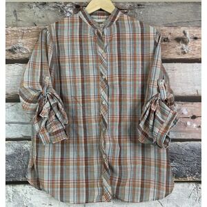 80's Vintage New Attitude - Womens Size M Plaid  Button up Blouse Made in US